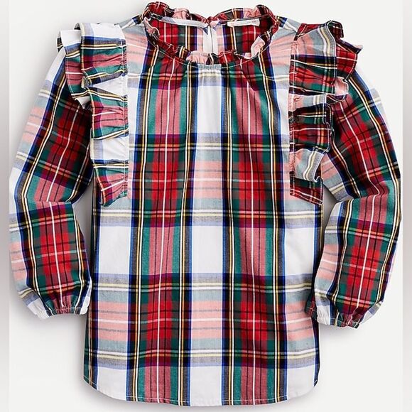 Girls' top in snowy Stewart tartan Sleeve Top Size 14 - Picture 1 of 7